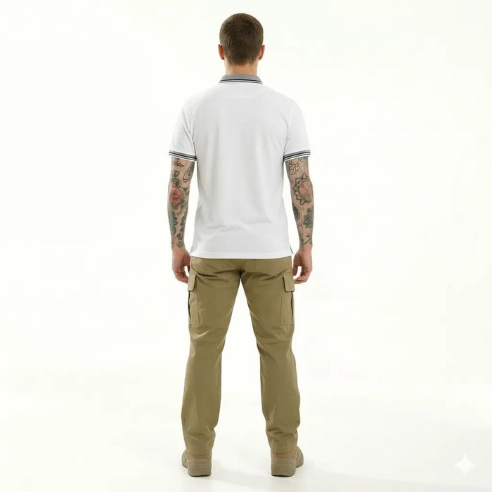 Men White Sold Polo Collar T-shirt