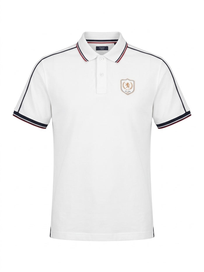 Men White Sold Polo Collar T-shirt