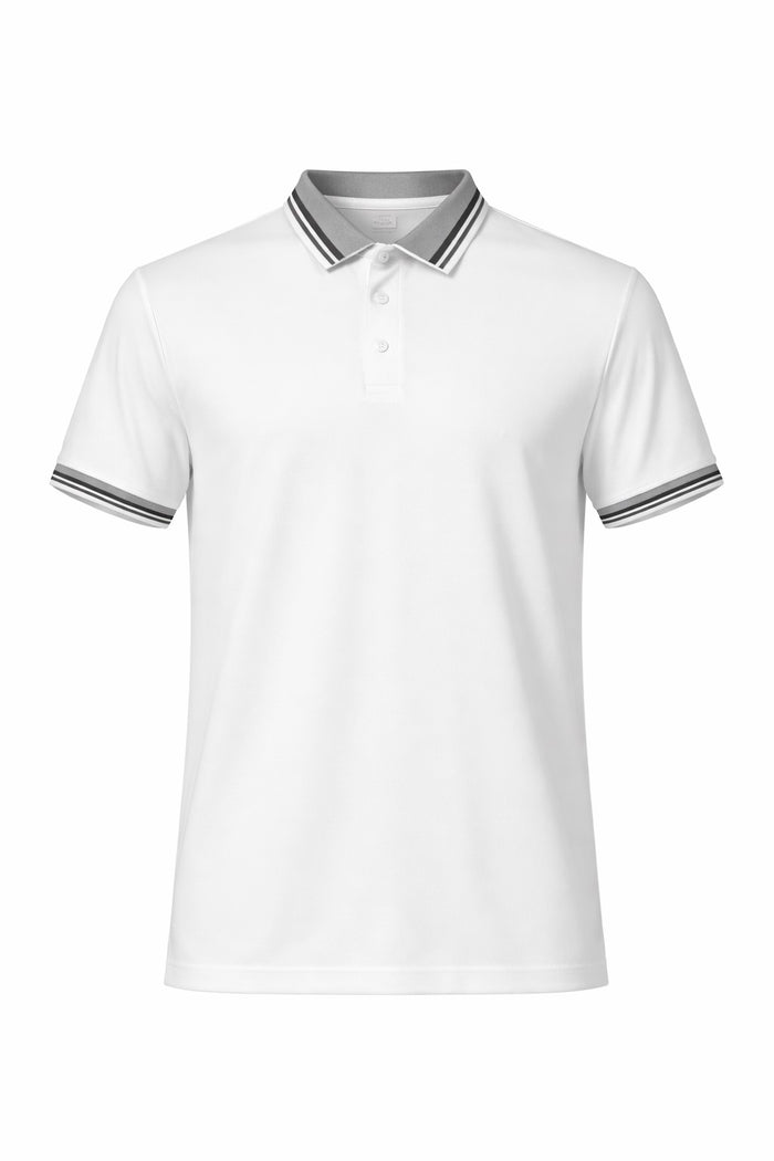 Men White Sold Polo Collar T-shirt