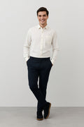Men White Solid Polo Neck Casual Shirt