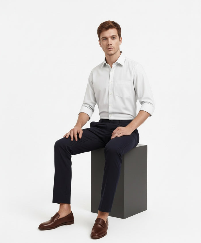 Men White Solid Polo Neck Casual Shirt