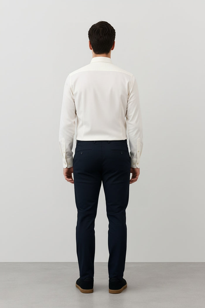 Men White Solid Polo Neck Casual Shirt