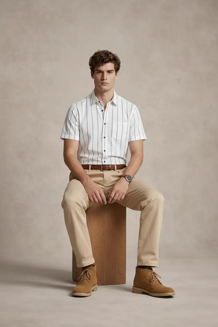 Men White Striped Casual Shirt