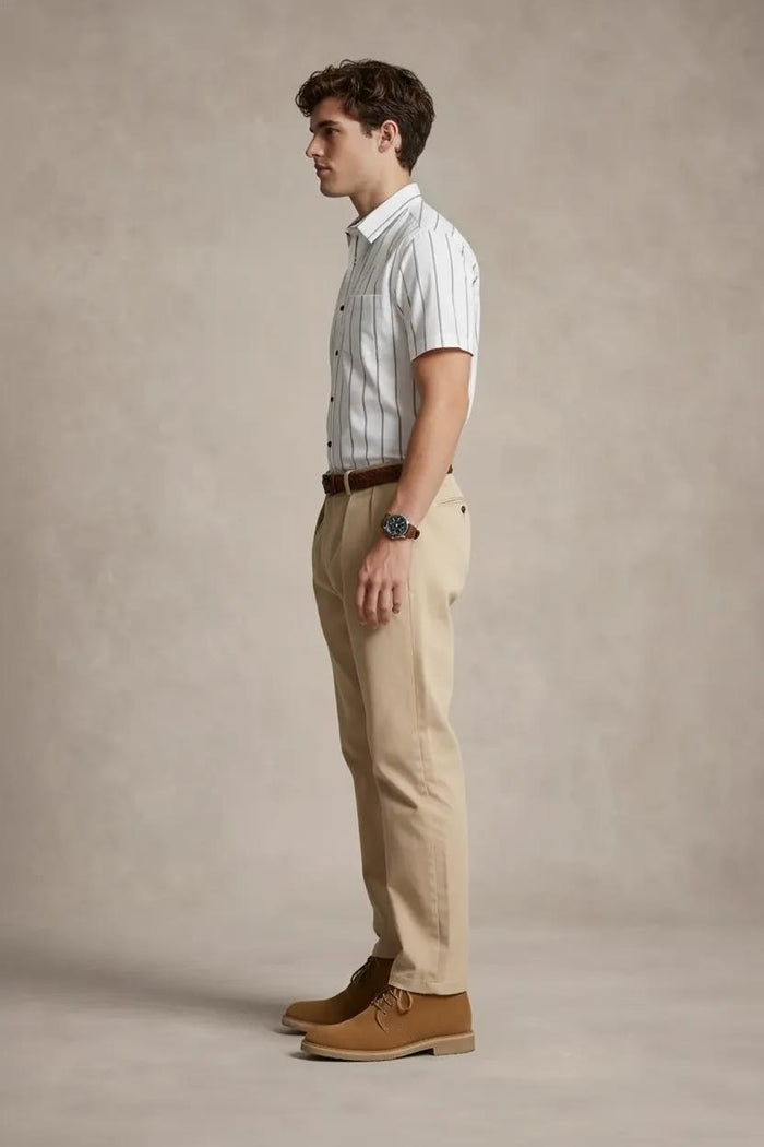 Men White Striped Casual Shirt