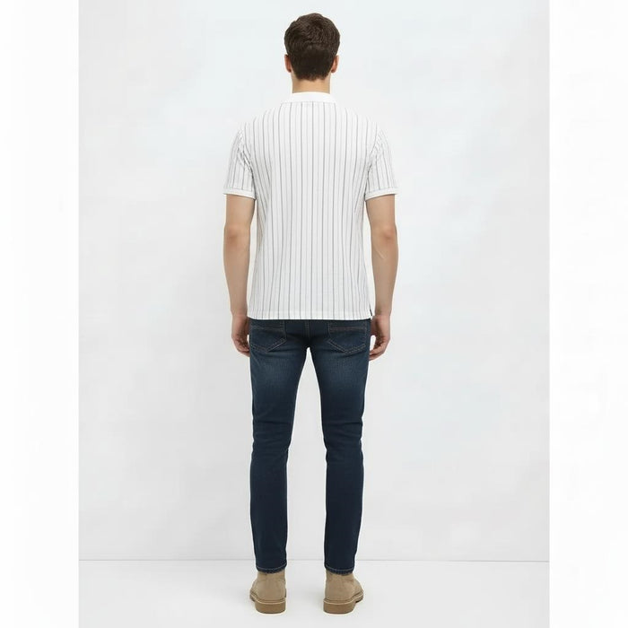 Men White Striped Polo Collar T-shirt