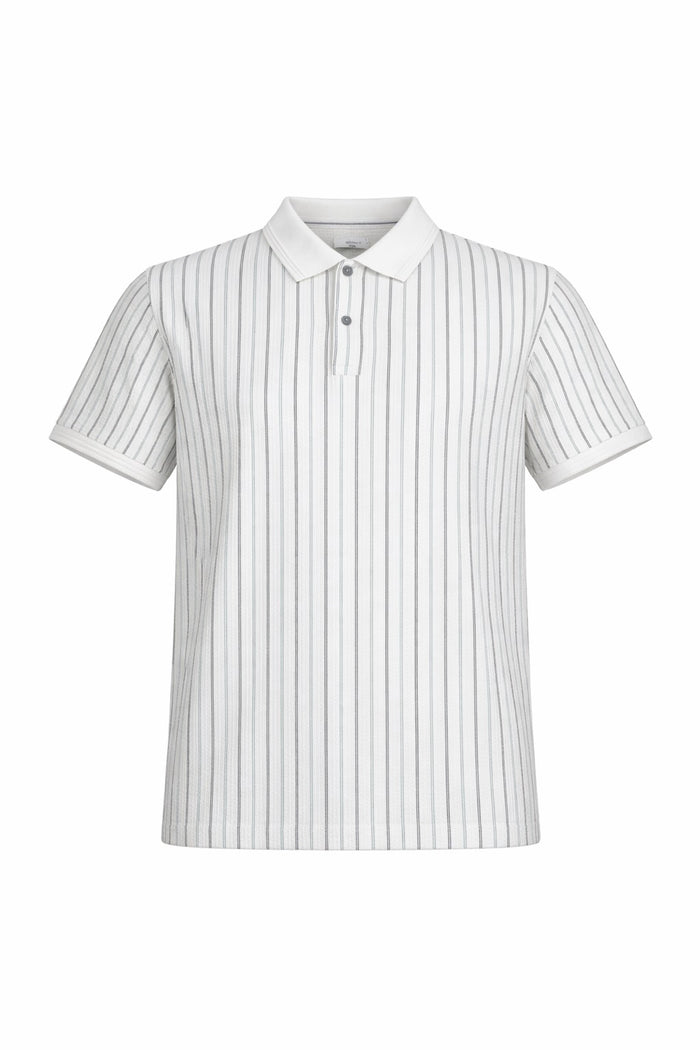 Men White Striped Polo Collar T-shirt