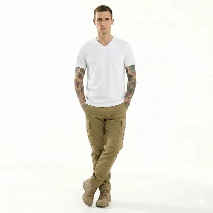 Men White V-Neck T-shirt