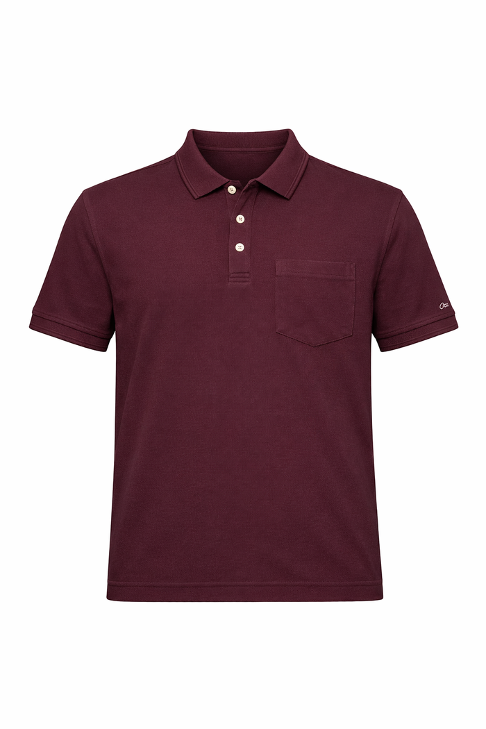 Men Wine Polo Collar Pockets T-shirt