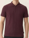 Men Wine Polo Collar Self Design T-shirt