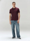 Men Wine Polo Collar Solid T-shirt