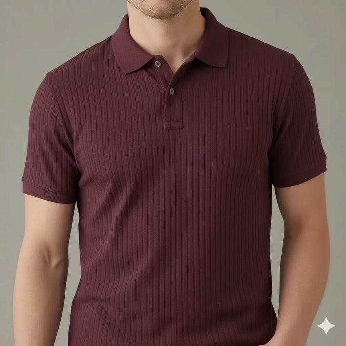 Men Wine Polo Collar Solid T-shirt