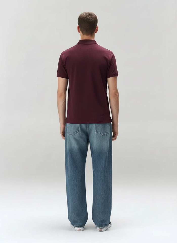 Men Wine Polo Collar Solid T-shirt