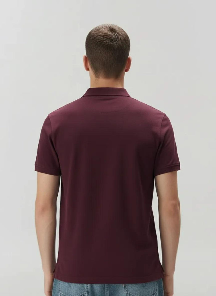 Men Wine Polo Collar Solid T-shirt