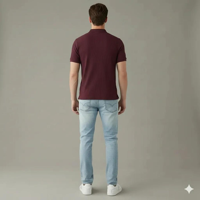 Men Wine Polo Collar Solid T-shirt