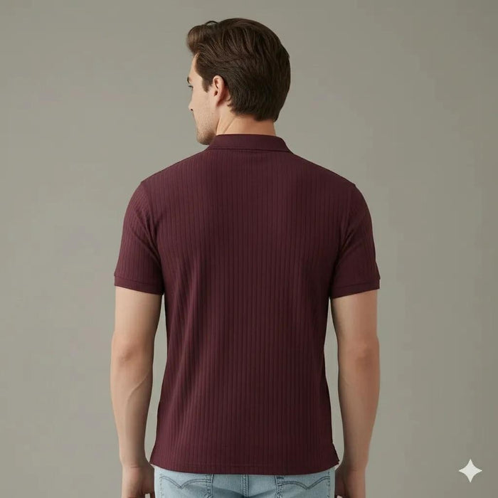Men Wine Polo Collar Solid T-shirt