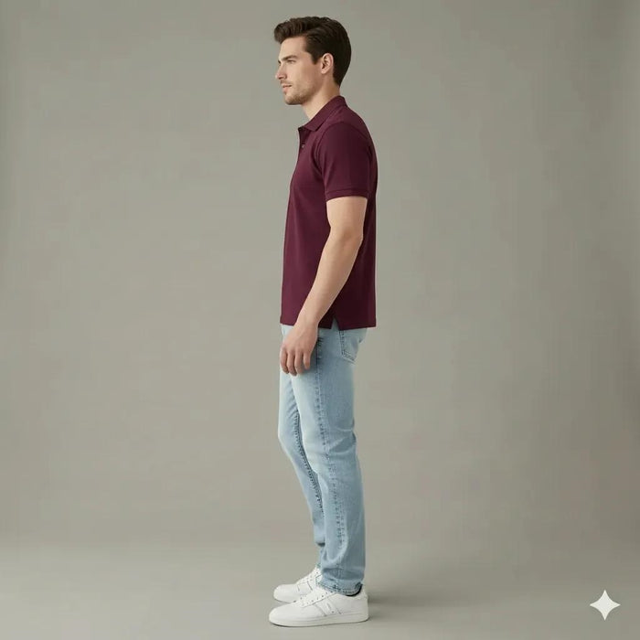 Men Wine Polo Collar T-shirt