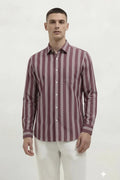 Men Wine Striped Casual Shirt