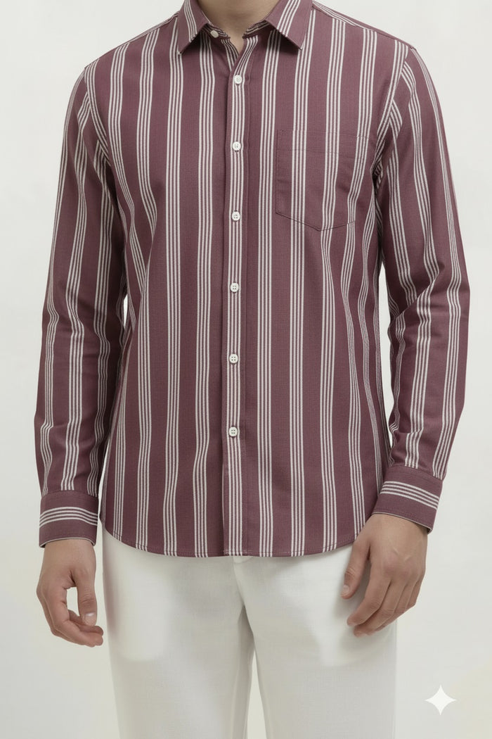 Men Wine Striped Casual Shirt