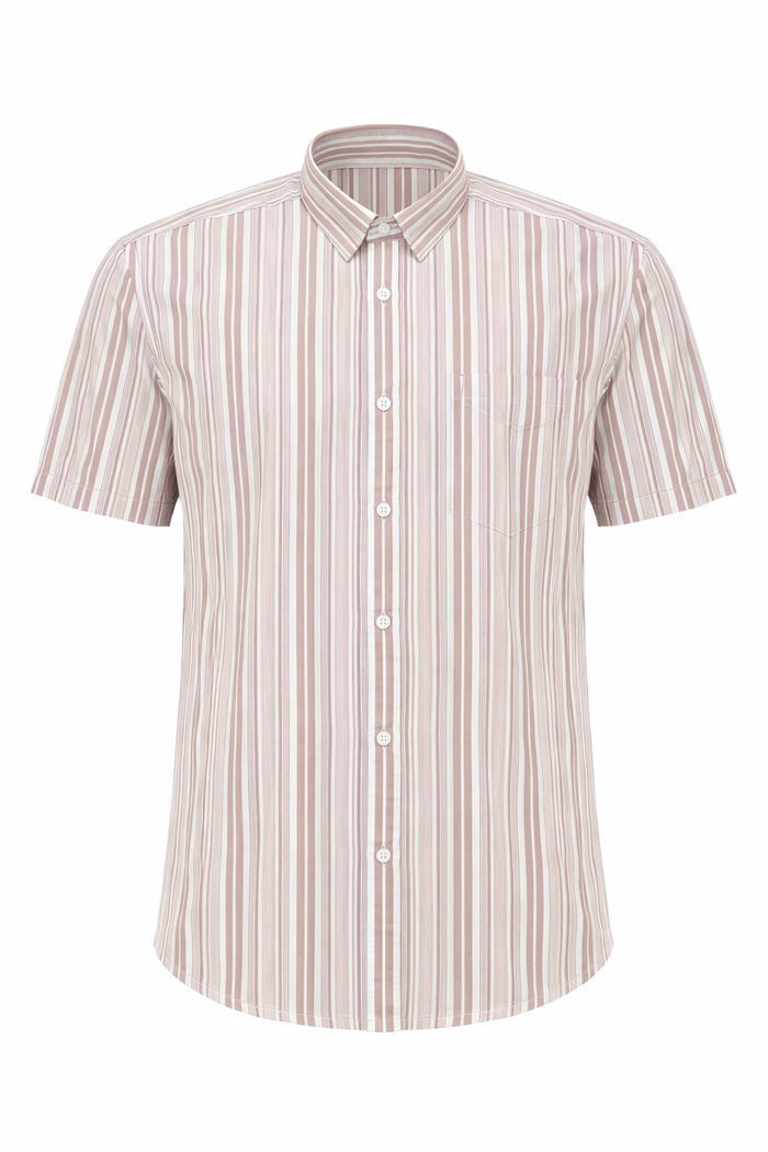 Men Wood Rose Striped Spread Collar Cotton Casual Shirt