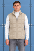 Men’s Beige Lightweight Reversible Woven Puffer Gilet – Regular Fit Sleeveless Jacket