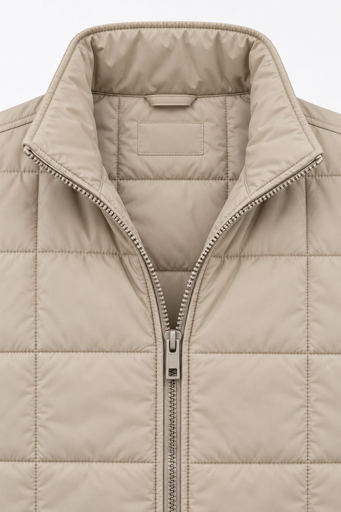 Men’s Beige Lightweight Reversible Woven Puffer Gilet – Regular Fit Sleeveless Jacket