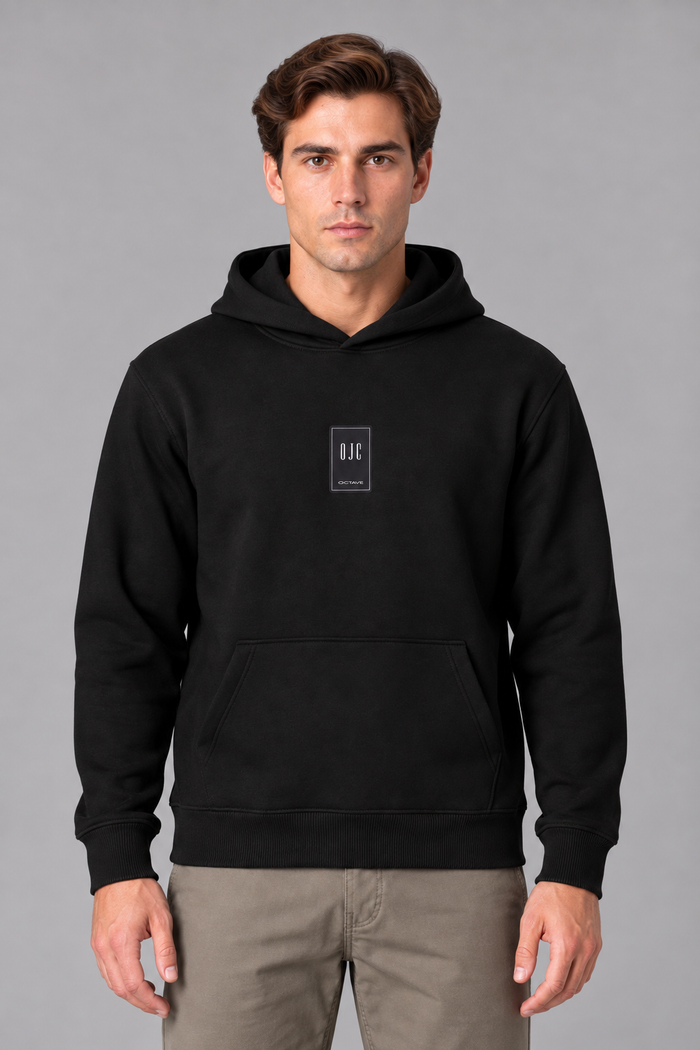 Men’s Black Cotton Brushed Fleece Hooded Sweatshirt – Regular Fit
