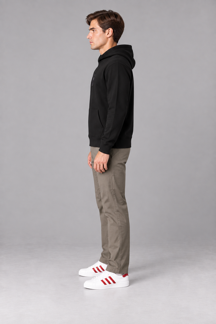 Men’s Black Cotton Brushed Fleece Hooded Sweatshirt – Regular Fit
