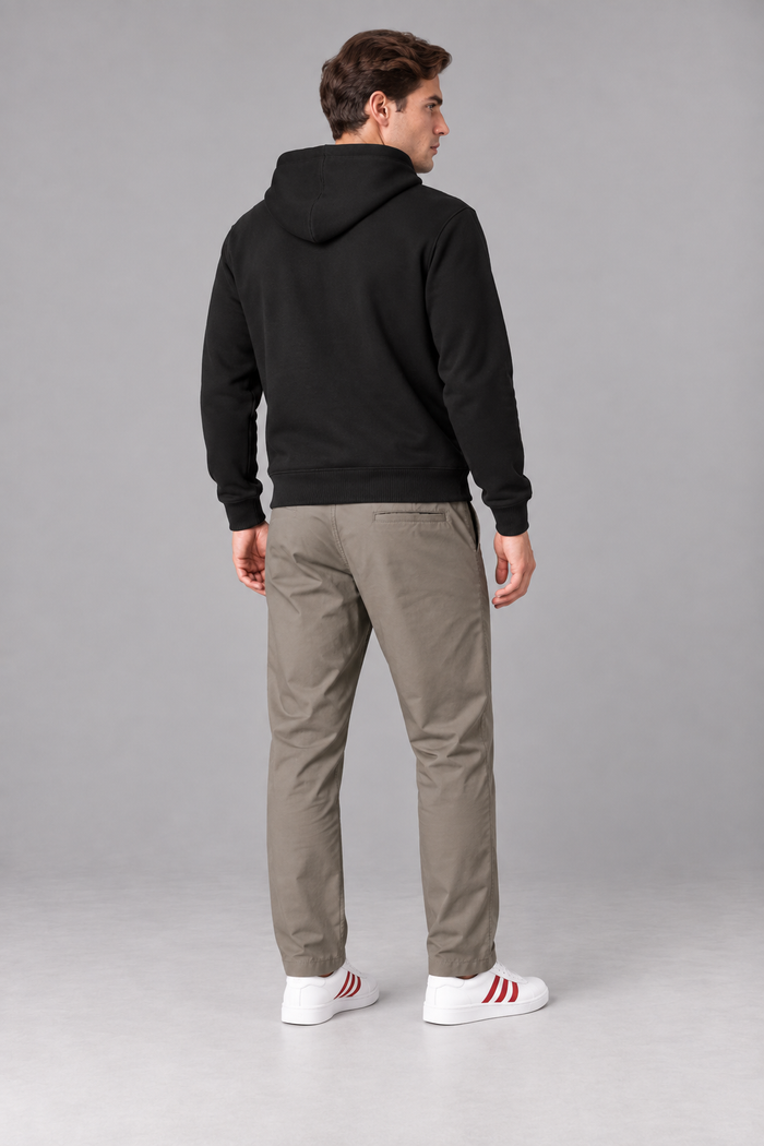 Men’s Black Cotton Brushed Fleece Hooded Sweatshirt – Regular Fit