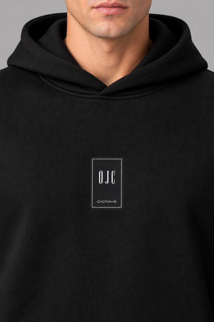 Men’s Black Cotton Brushed Fleece Hooded Sweatshirt – Regular Fit