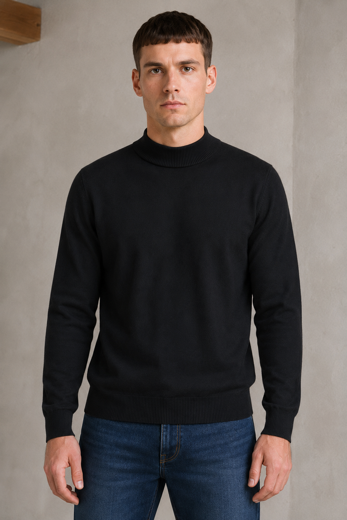 Men’s Black Cotton Turtle Neck Sweater – Regular Fit Full Sleeve Winter Pullover