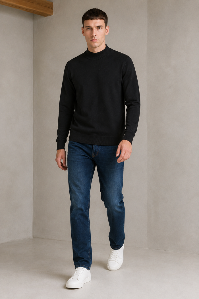 Men’s Black Cotton Turtle Neck Sweater – Regular Fit Full Sleeve Winter Pullover
