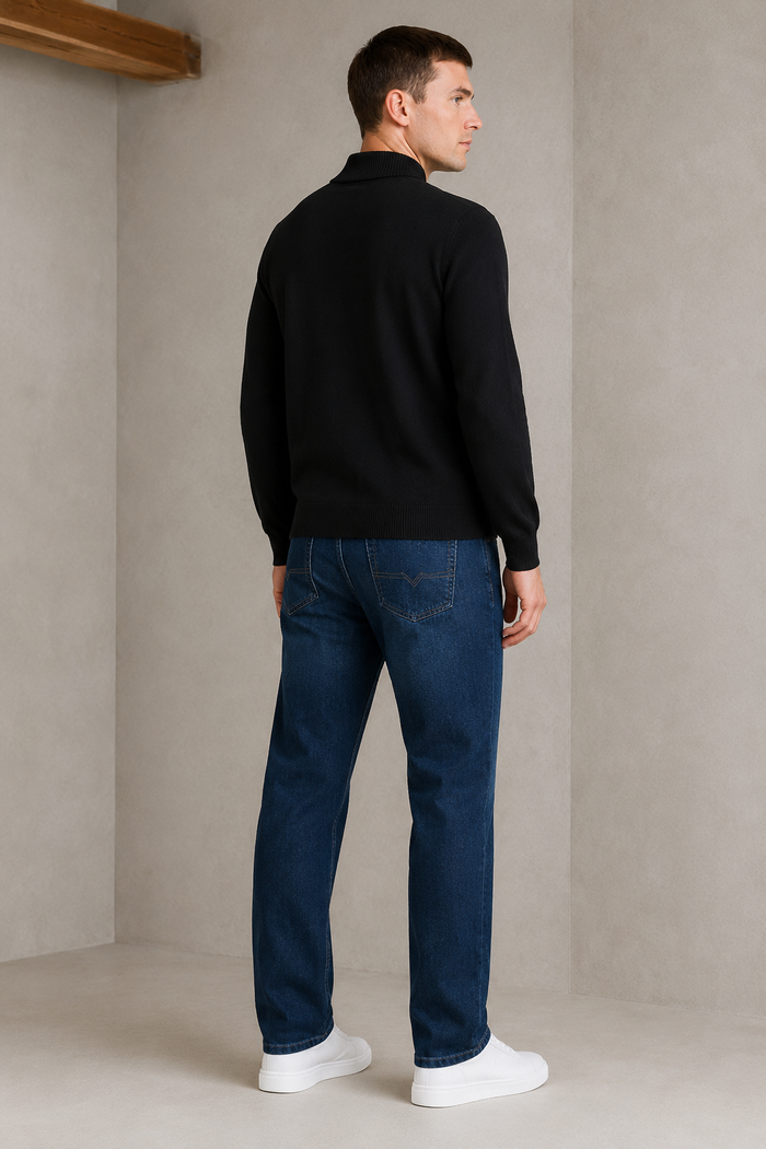 Men’s Black Cotton Turtle Neck Sweater – Regular Fit Full Sleeve Winter Pullover