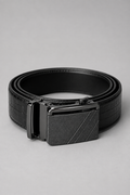 Men’s Black Croc-Textured Auto Lock Leather Belt with Gunmetal Buckle