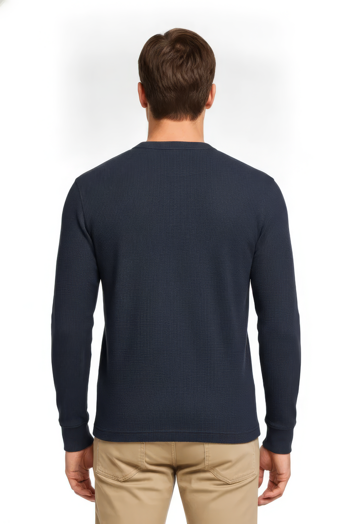 Men’s Black Full Sleeve Mandarin Collar T-Shirt | Cotton Blended Seersucker Fabric