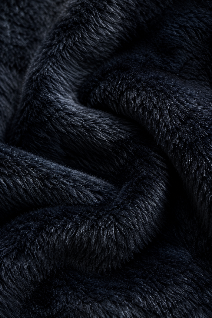 Men’s Black Fur Full-Zip Winter Sweatshirt | Stand Collar