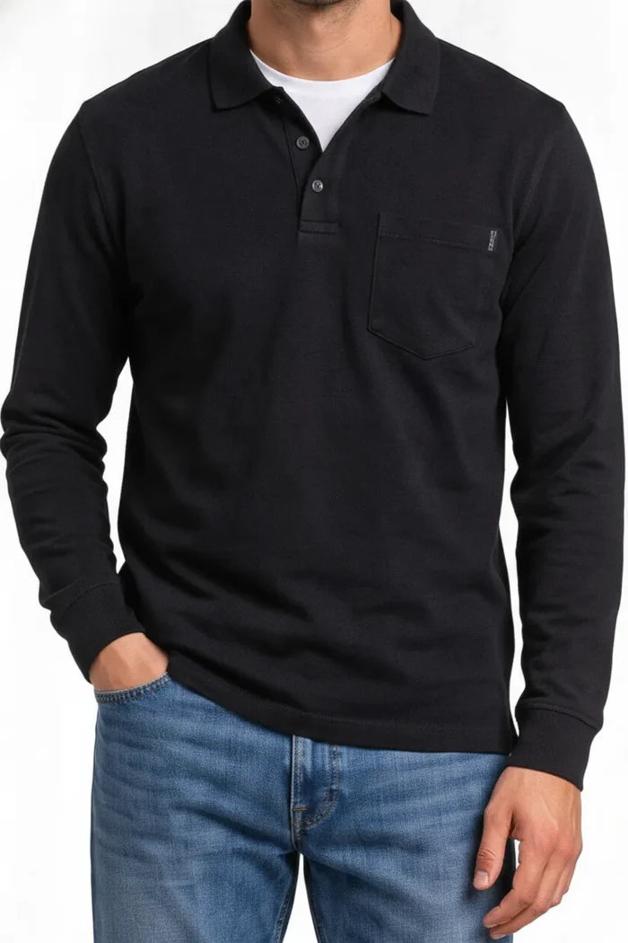 Men's Black Green Full Sleeve Cotton Pique Polo T-Shirt | Premium Pre-Winter Casual Polo