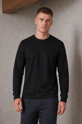 Men’s Black Interlock Full Sleeve Pre-Winter T-Shirt – Regular Fit Crew Neck Tee