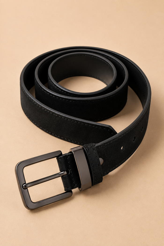 Men's Black Leather Belt with Glossy Black Buckle | Premium Formal & Casual Belt for Men