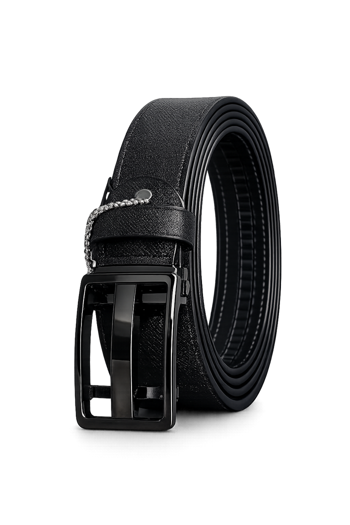 Men's Black Leather Belt with Glossy Black Buckle | Premium Formal & Casual Belt for Men