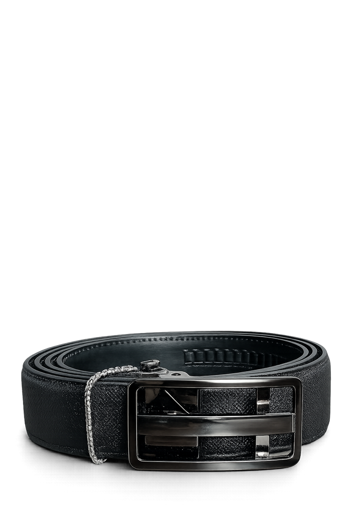 Men's Black Leather Belt with Glossy Black Buckle | Premium Formal & Casual Belt for Men