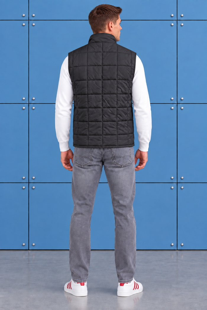 Men’s Black Lightweight Reversible Woven Puffer Gilet – Regular Fit Sleeveless Jacket