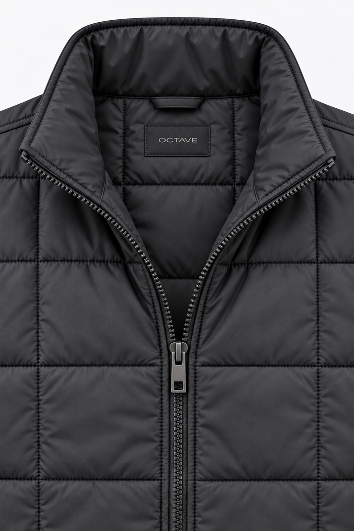 Men’s Black Lightweight Reversible Woven Puffer Gilet – Regular Fit Sleeveless Jacket