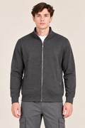 Men’s Black Melange Cotton Brushed Fleece Full-Zip Sweatshirt – Regular Fit
