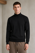 Men’s Black Mock Neck Sweater – Regular Fit Full Sleeve Winter Pullover