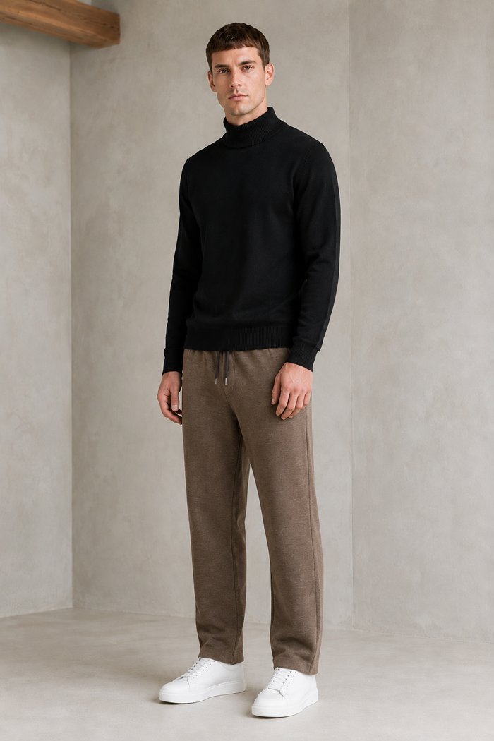 Men’s Black Mock Neck Sweater – Regular Fit Full Sleeve Winter Pullover