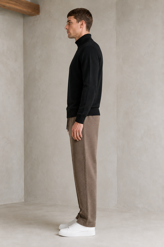 Men’s Black Mock Neck Sweater – Regular Fit Full Sleeve Winter Pullover