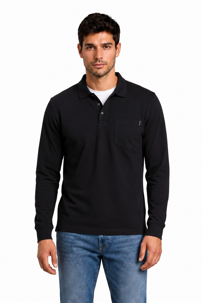 Men’s Black Pique Lycra Polo Neck Full-Sleeve Winter T-Shirt