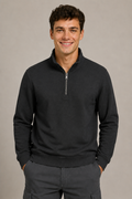 Men’s Black Seersucker Brushed Fleece Half-Zip Winter Sweatshirt