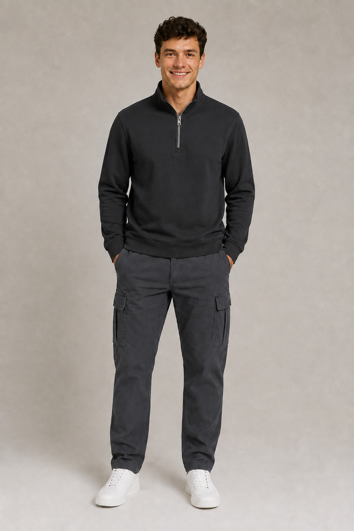Men’s Black Seersucker Brushed Fleece Half-Zip Winter Sweatshirt