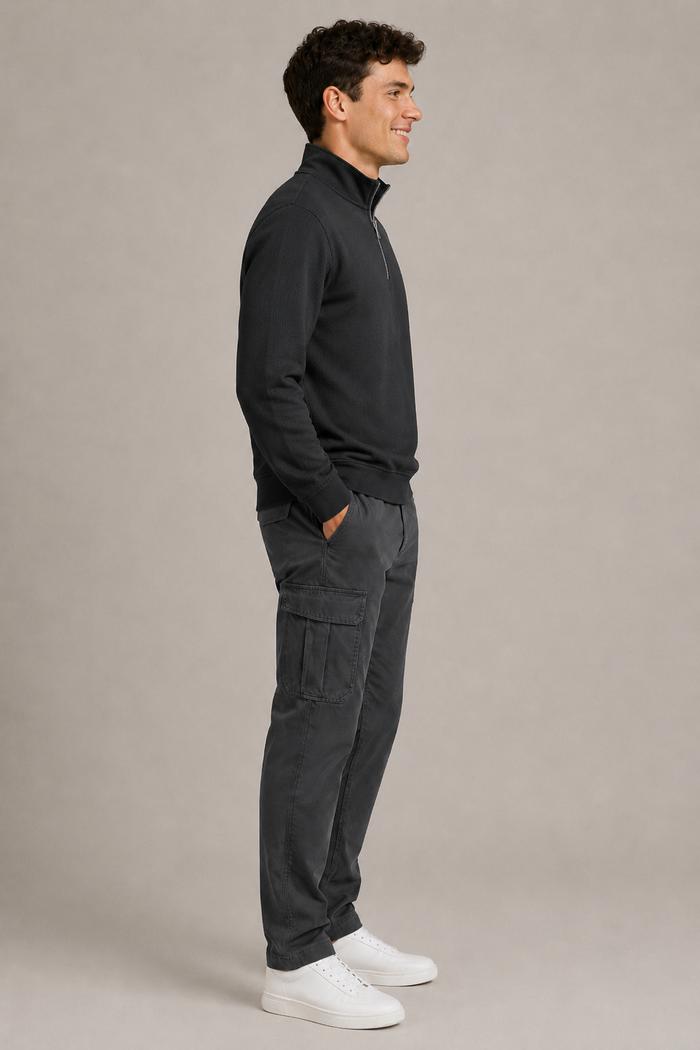 Men’s Black Seersucker Brushed Fleece Half-Zip Winter Sweatshirt
